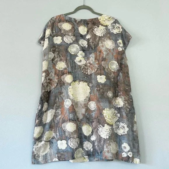 Brynn Walker Ansel Tunic Dress Burdock Blue Floral Linen Blend size S Lagenlook - Picture 14 of 16